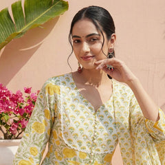 Golden Garden Yellow Cotton Suit Set with Dupatta