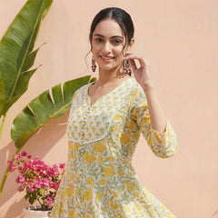 Golden Garden Yellow Cotton Suit Set with Dupatta