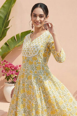 Golden Garden Yellow Cotton Suit Set with Dupatta