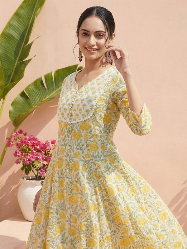 Golden Garden Yellow Cotton Suit Set with Dupatta