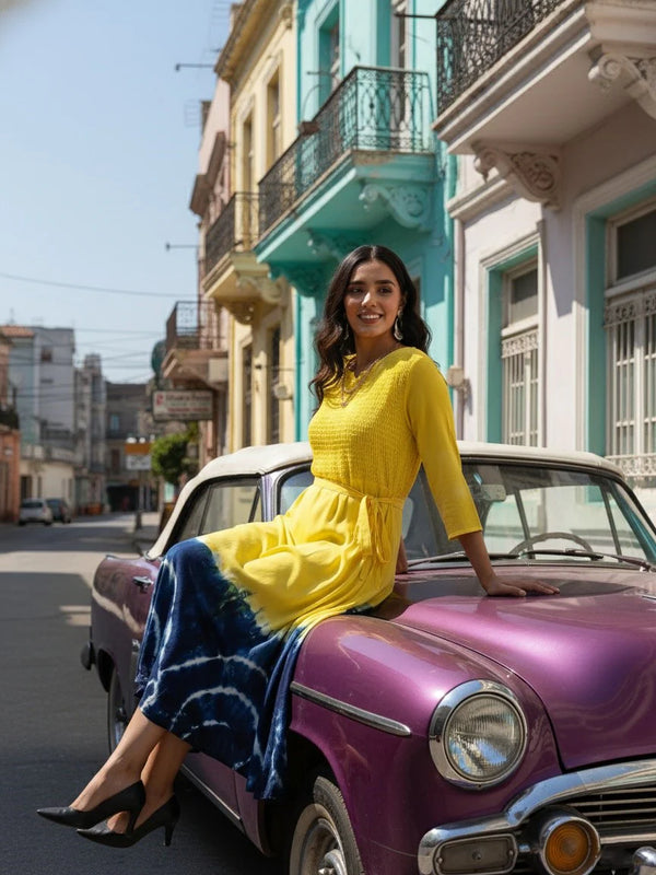 Amber Eclipse – Designer Rayon Midi Dress