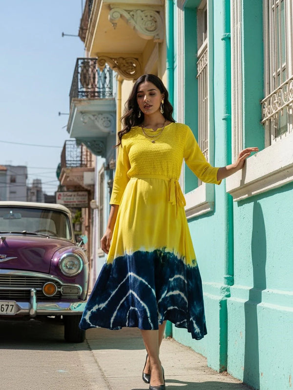 Amber Eclipse – Designer Rayon Midi Dress