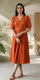 Rust Orange Handwork Midi | Soft Rayon Fabric