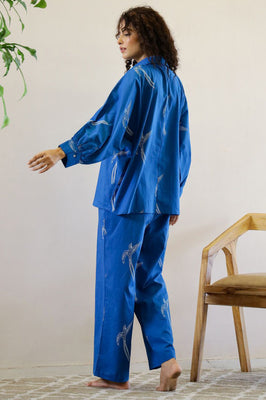Indolady Azure Bird Print Cotton Co-Ord Set