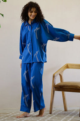 Indolady Azure Bird Print Cotton Co-Ord Set
