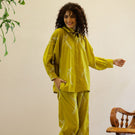Indolady Olive Breeze Bird Print Cotton Co-Ord Set