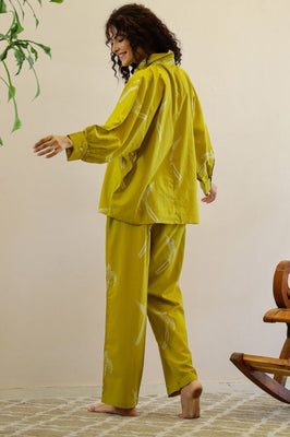 Indolady Olive Breeze Bird Print Cotton Co-Ord Set