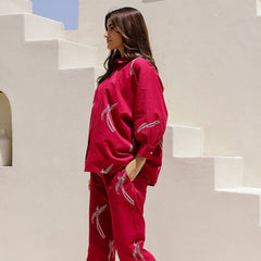 Indolady Scarlet Chic Bird Print Cotton Co-Ord Set