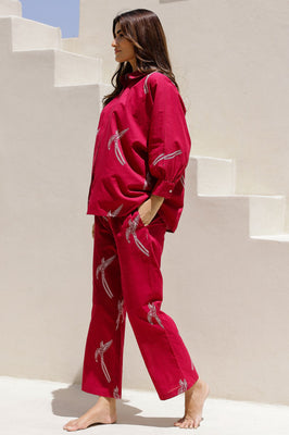 Indolady Scarlet Chic Bird Print Cotton Co-Ord Set