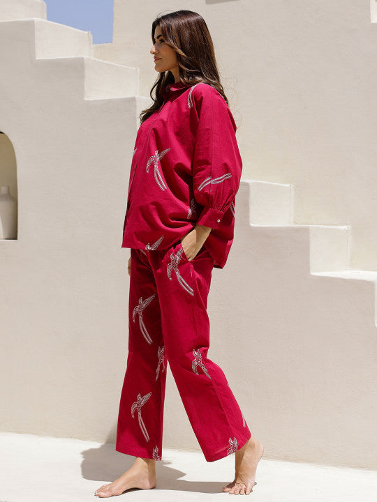 Indolady Scarlet Chic Bird Print Cotton Co-Ord Set