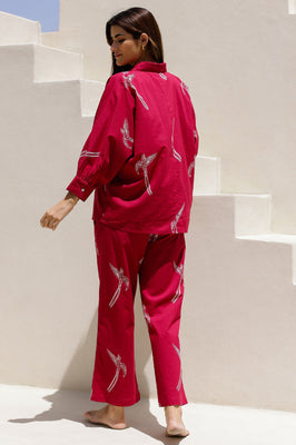 Indolady Scarlet Chic Bird Print Cotton Co-Ord Set