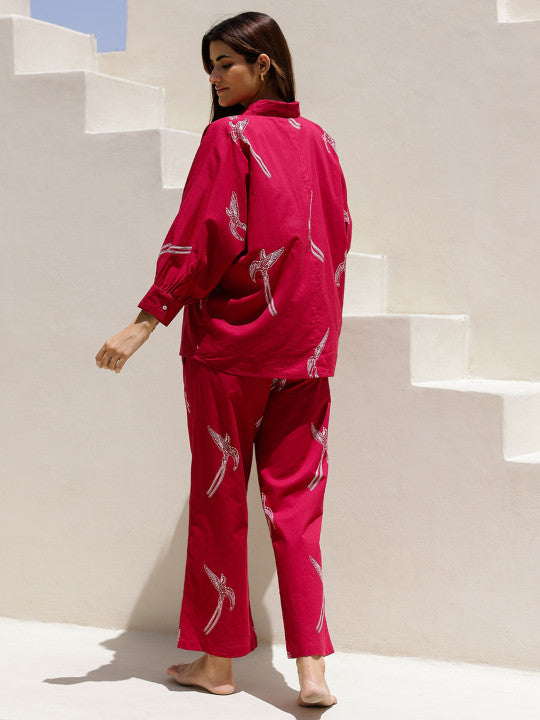 Indolady Scarlet Chic Bird Print Cotton Co-Ord Set