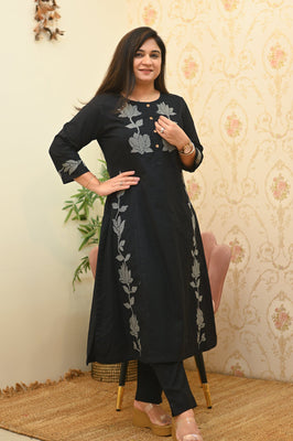Elite Black Floral Cotton Co-Ord Set