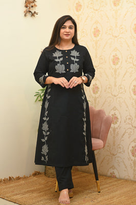 Elite Black Floral Cotton Co-Ord Set