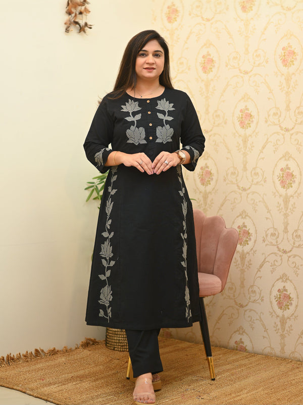 Elite Black Floral Cotton Co-Ord Set