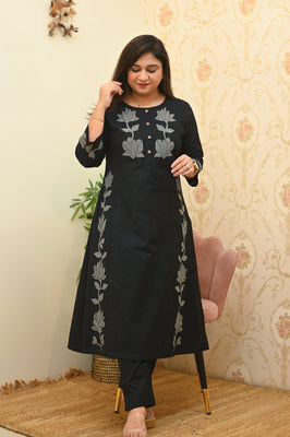 Elite Black Floral Cotton Co-Ord Set
