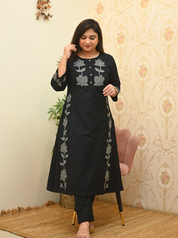 Elite Black Floral Cotton Co-Ord Set