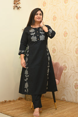 Elite Black Floral Cotton Co-Ord Set