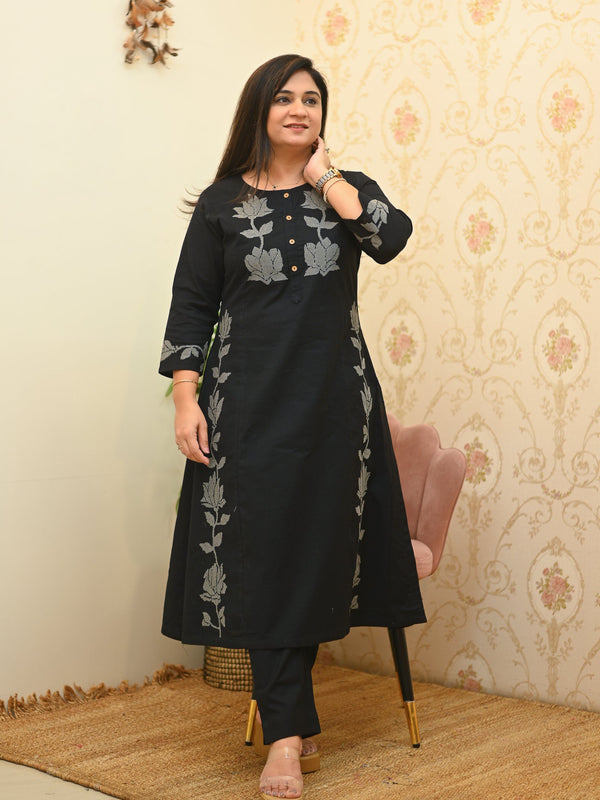 Elite Black Floral Cotton Co-Ord Set
