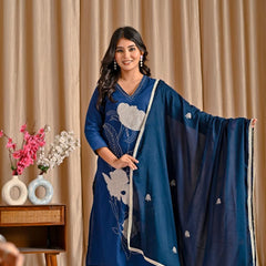 Indolady Blue Orchid Premium Cotton Suit Set with Dupatta