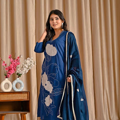 Indolady Blue Orchid Premium Cotton Suit Set with Dupatta
