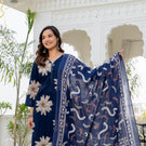 Indolady Sapphire Bloom Premium Cotton Kurta Pant Dupatta Set