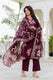 Indolady Wine Blossom Premium Cotton Kurta Pant Dupatta Set