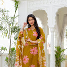 Indolady Golden Daisy Premium Cotton Kurta Pant Dupatta Set