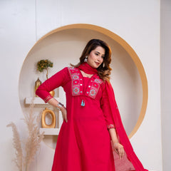 Indolady Rani Royale Embroidered Cotton Straight Suit Set with Dupatta