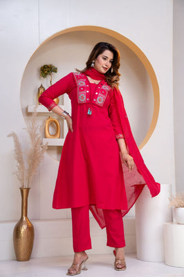Indolady Rani Royale Embroidered Cotton Straight Suit Set with Dupatta