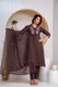 Indolady Mocha Grace Embroidered Cotton Straight Suit Set with Dupatta
