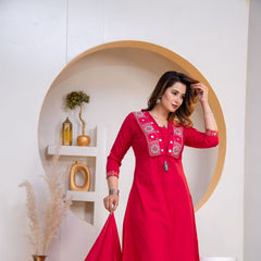Indolady Rani Royale Embroidered Cotton Straight Suit Set with Dupatta