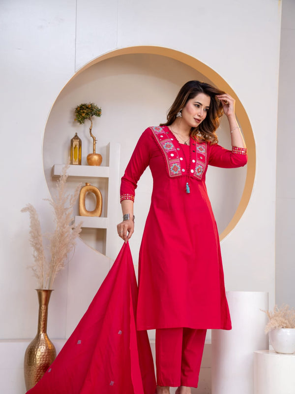 Indolady Rani Royale Embroidered Cotton Straight Suit Set with Dupatta