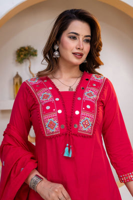 Indolady Rani Royale Embroidered Cotton Straight Suit Set with Dupatta