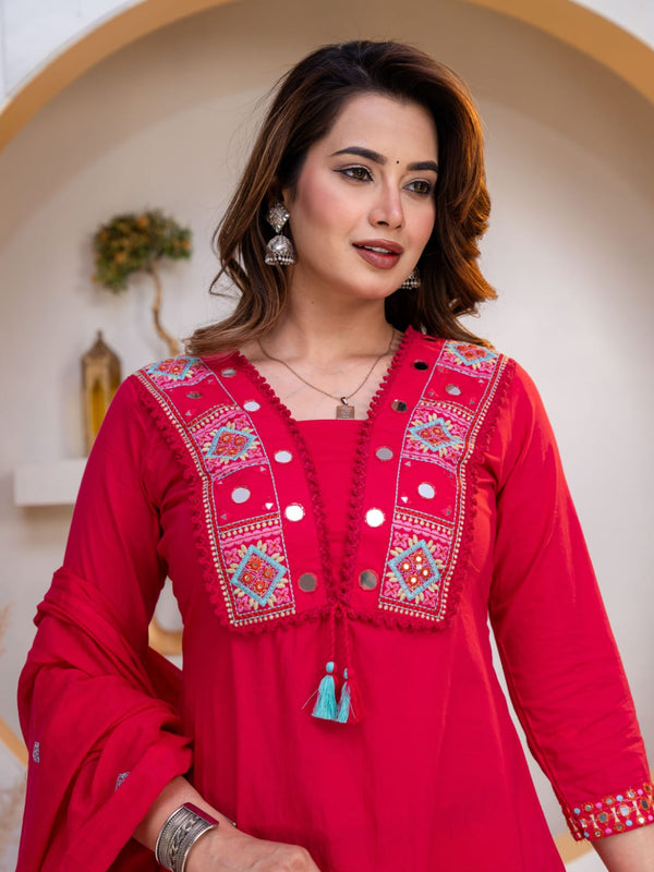 Indolady Rani Royale Embroidered Cotton Straight Suit Set with Dupatta