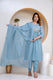 Indolady Sky Serenity Embroidered Cotton Anarkali Suit Set with Dupatta