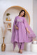 Indolady Lavender Grace Embroidered Cotton Anarkali Suit Set with Dupatta