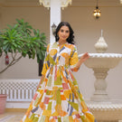 Indolady Golden Canvas Cotton Maxi Dress