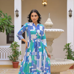 Indolady Sapphire Sketch Flared Maxi Dress