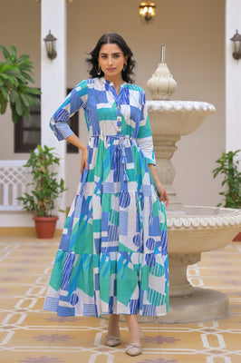 Indolady Sapphire Sketch Flared Maxi Dress