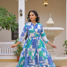Indolady Sapphire Sketch Flared Maxi Dress