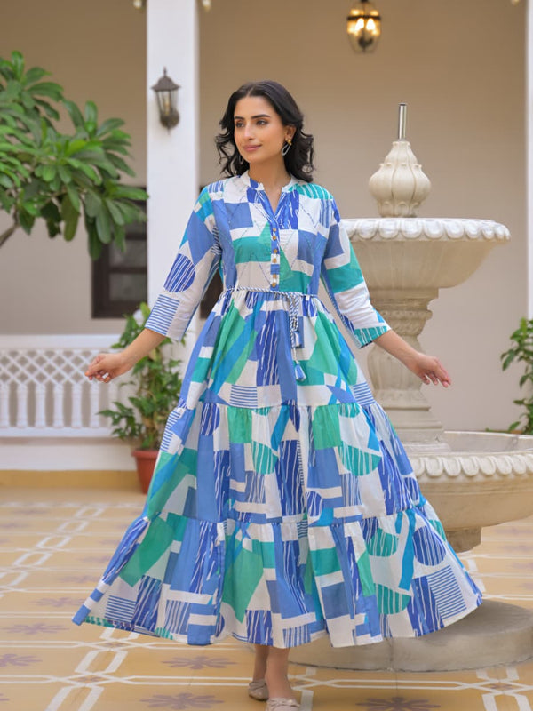 Indolady Sapphire Sketch Flared Maxi Dress