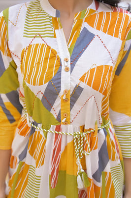 Indolady Golden Canvas Cotton Maxi Dress
