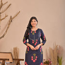 Aurelia Blue Bloom Cotton Kurti Pant Co-Ord Set