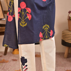 Aurelia Blue Bloom Cotton Kurti Pant Co-Ord Set