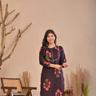 Indolady Wine Petals Premium Cotton Kurti Pant Set