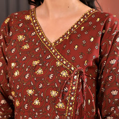 Indolady Rust Royale Angrakha Cotton Suit Set with Dupatta