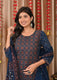 Indolady Midnight Blue Printed Cotton Suit Set with Dupatta