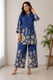 Indolady Oceanic Bloom Printed Cotton Kurti Pant Ensemble