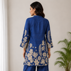 Indolady Oceanic Bloom Printed Cotton Kurti Pant Ensemble